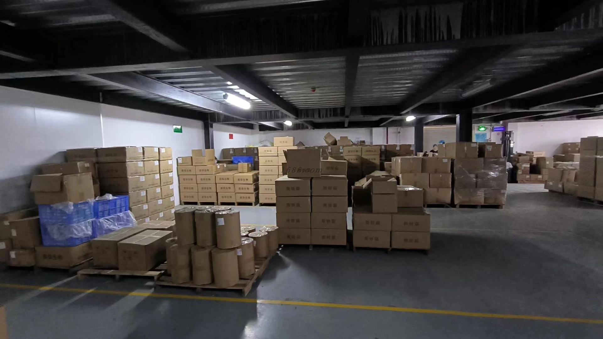 Actual warehouse with boxed products
